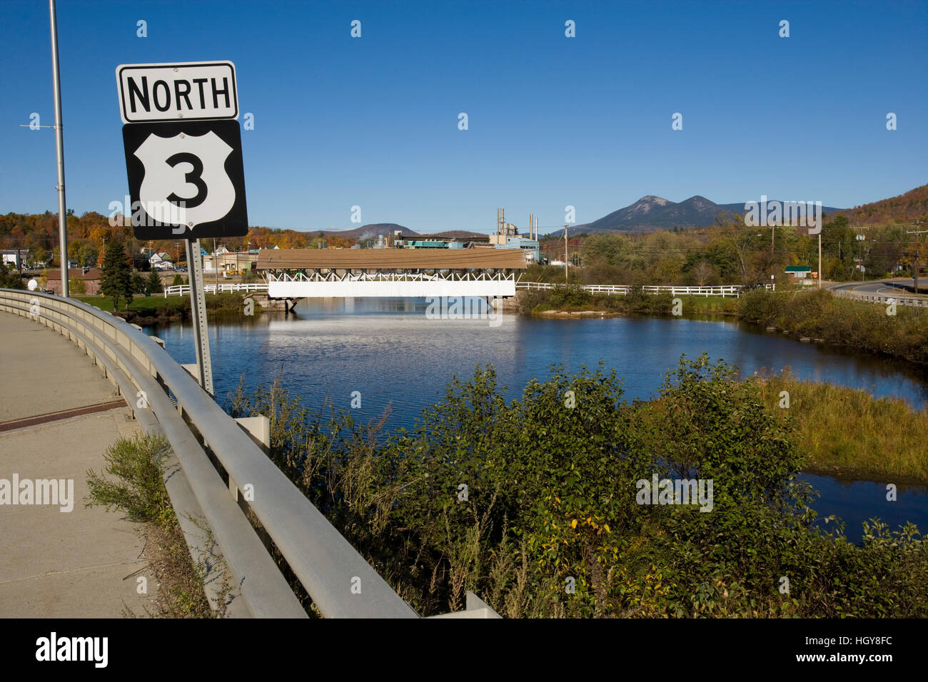 The covered bridge over the Upper Ammonoosuc River in Groveton, New