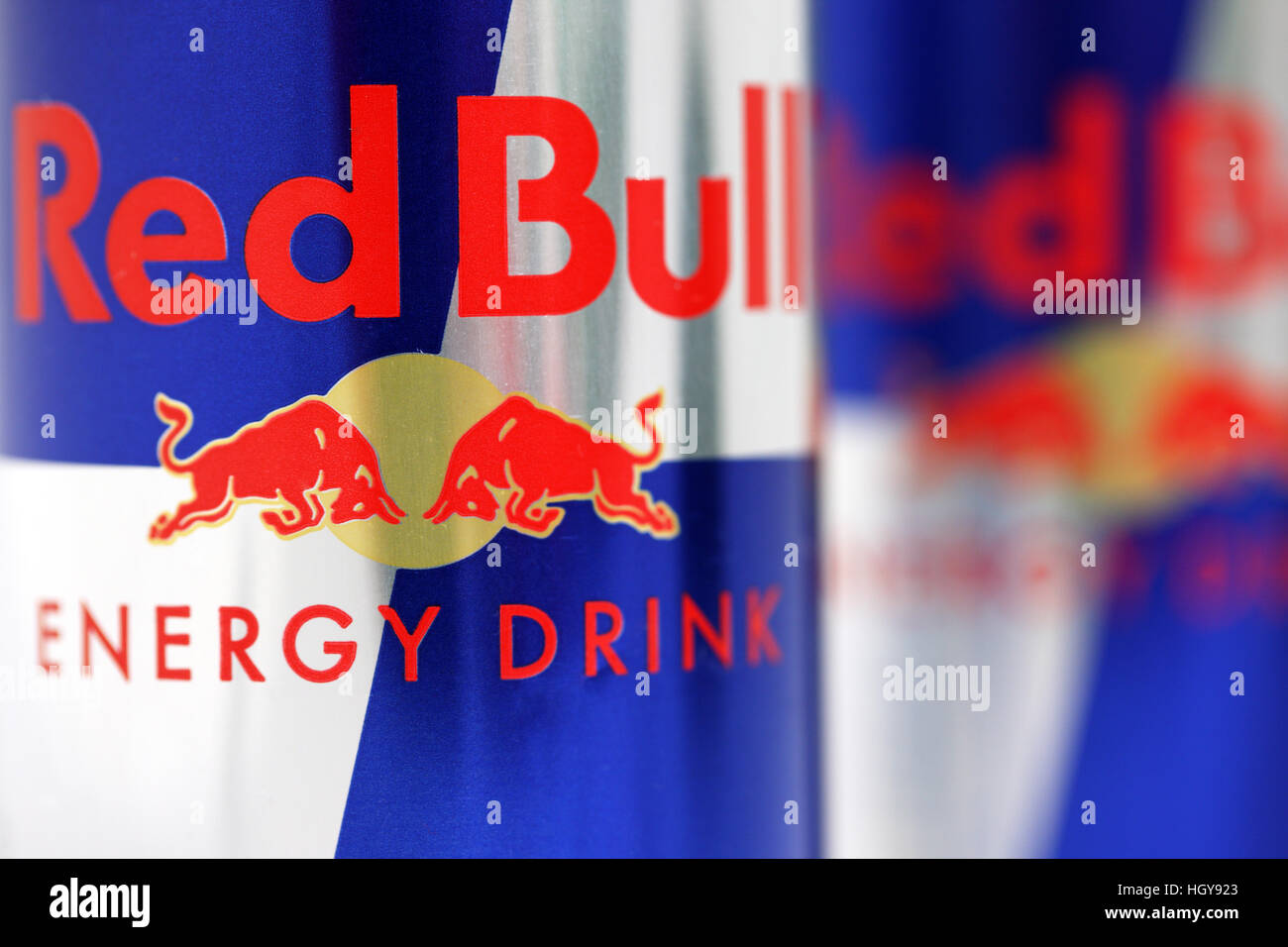 Red Bull energy drink cans Stock Photo