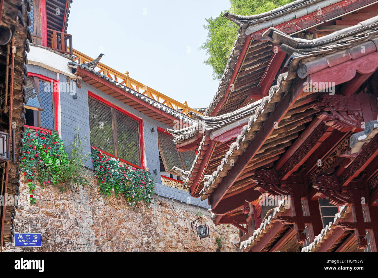 Specific traditional architecture in Lijiang, China. Stock Photo
