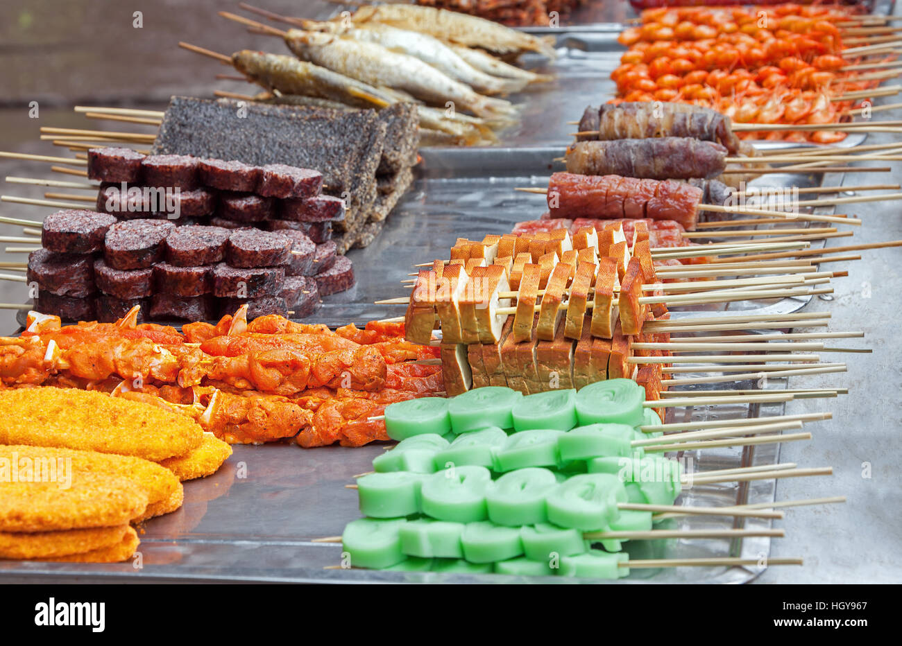 BBQ grill and snacks, Chinese street food Stock Photo - Alamy