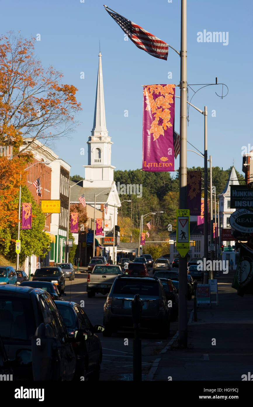 A street scene (US 302) in downtown Littleton, New Hampshire Stock