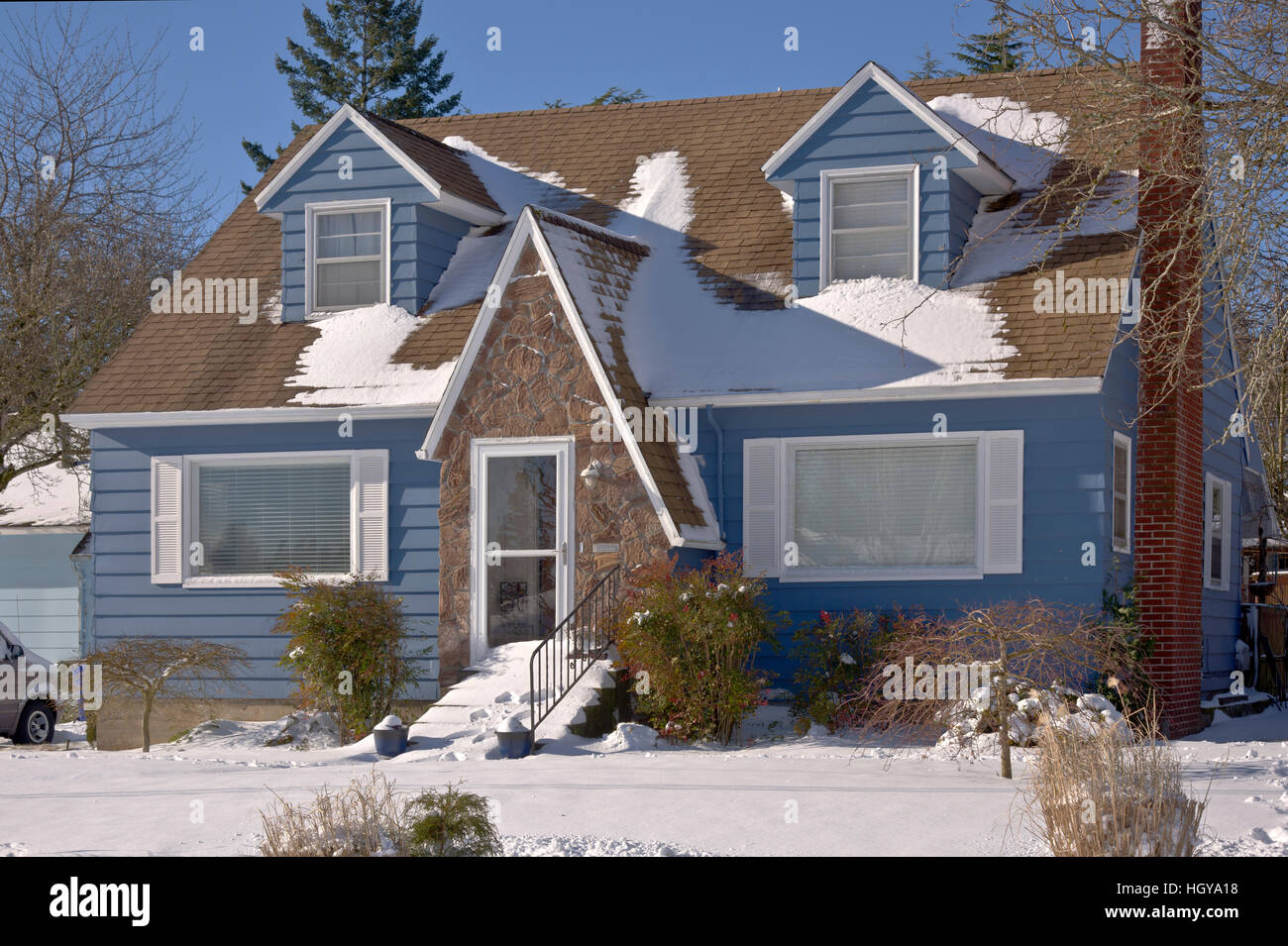 Family home and snow covered ground Gresham Oregon Stock Photo Alamy