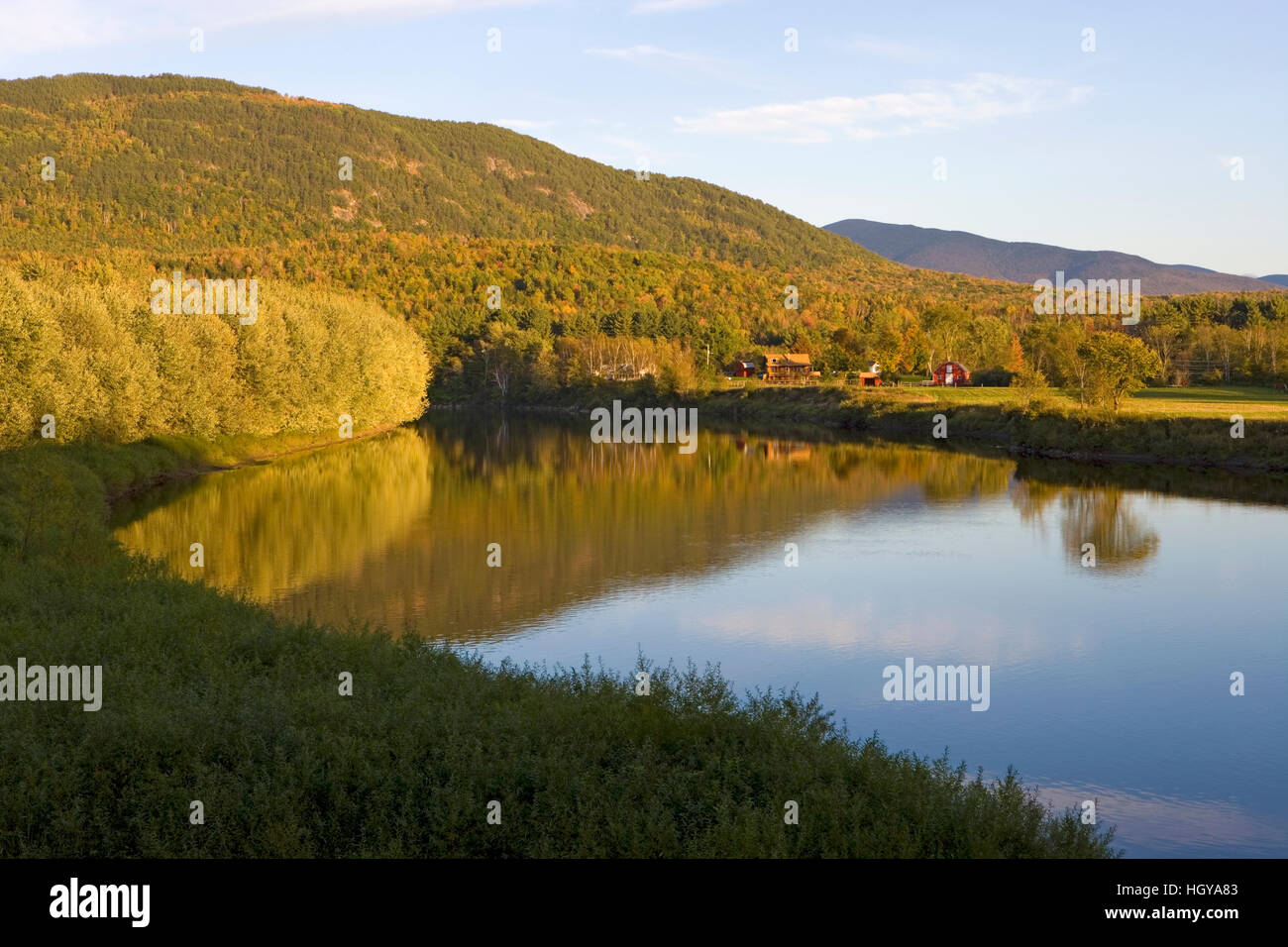 The Connecticut River in Guildhalll, Vermont.  Northumberland, New Hampshire is across the river. Stock Photo