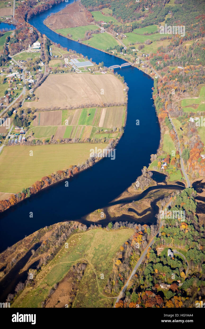 The Connecticut River between East Thetford, Vermont and Lyme, New Hampshire. Stock Photo