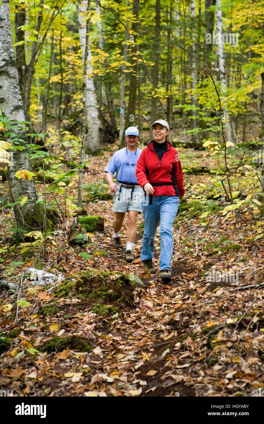 Hiking on the CrossRivendell Trail in West Fairlee, Vermont. Bald Top