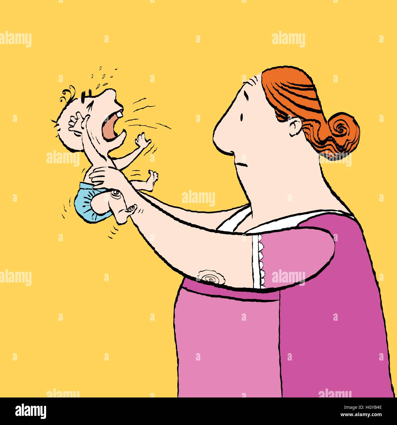Babysitter and the baby is crying Stock Vector