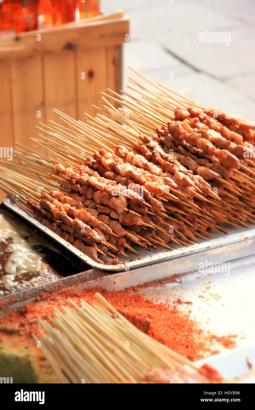 Mutton skewers on sale in Chongqing, China Stock Photo