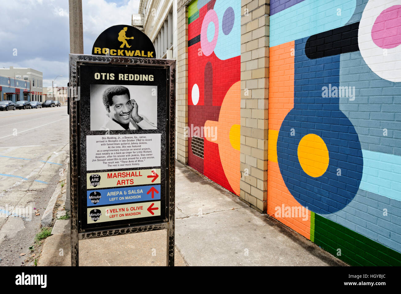 Tourist sign describing Otis Redding's cooperation with the Memphis-based record label Stax Records, Memphis. Tennessee, US Stock Photo