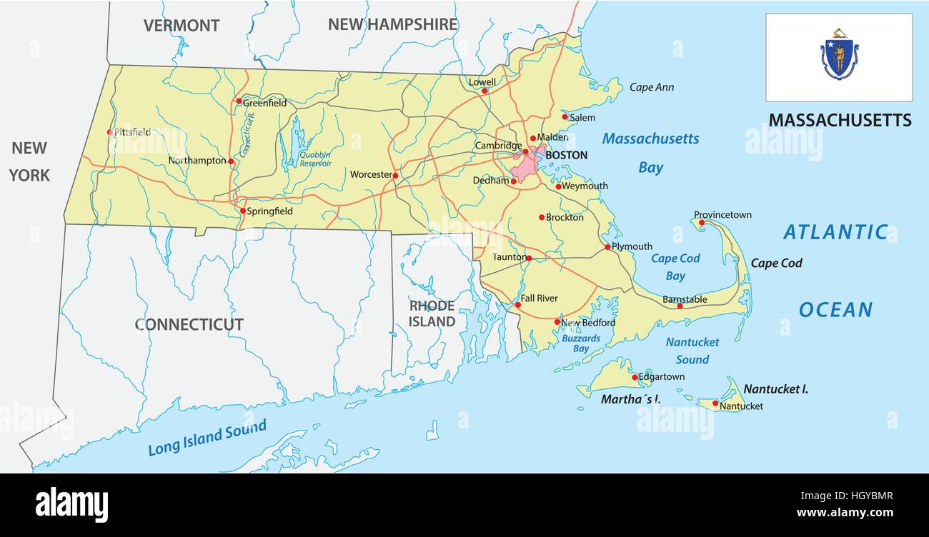 massachusetts road map with flag Stock Vector Image & Art Alamy