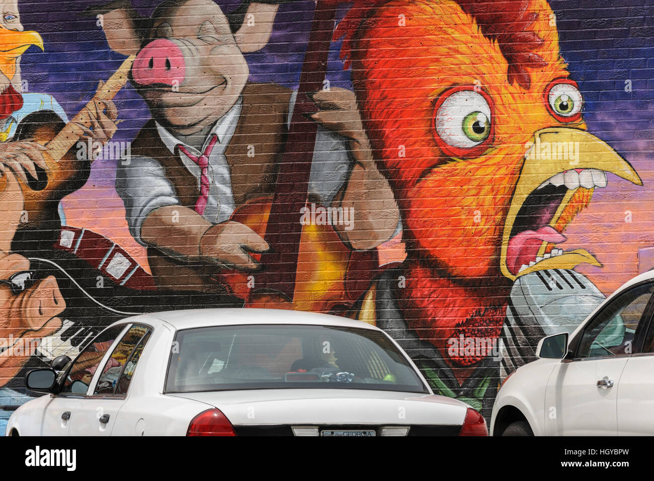 Mural showing animal musicians, Memphis, Tennessee, USA Stock Photo