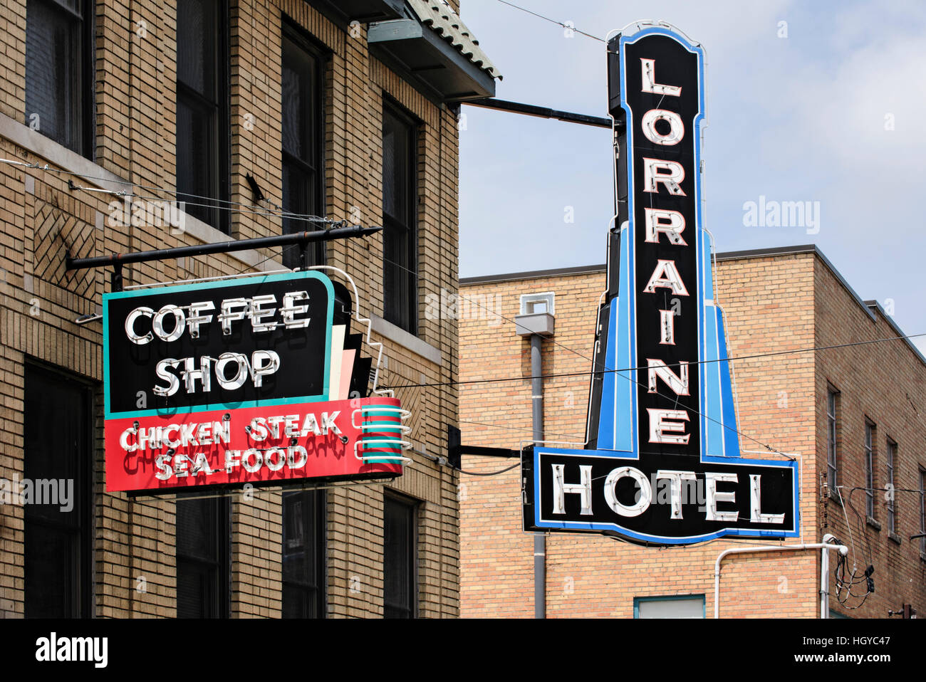 Neon sign, Lorraine Motel, Memphis, Tennessee, USA Stock Photo