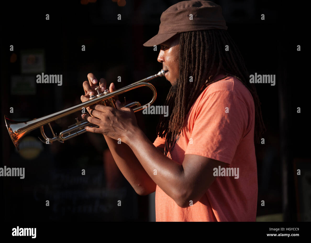 Man playing the trumpet, Beale Street, Memphis, Tennessee, USA Stock Photo