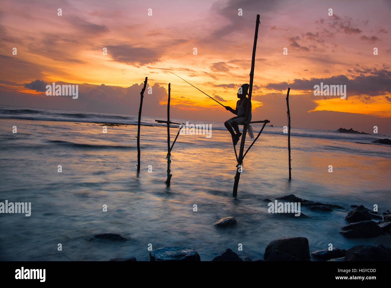 Traditional Sri Lankan stilt fishermen Stock Photo - Alamy