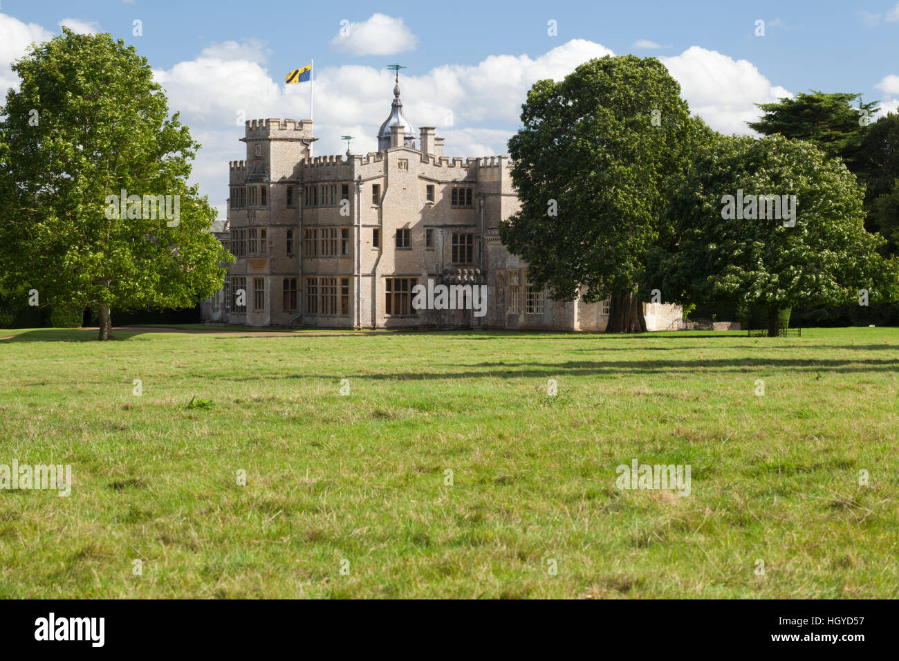 A view of 17th century Rousham House across the park with parkland trees, Oxfordshire, England Stock Photo
