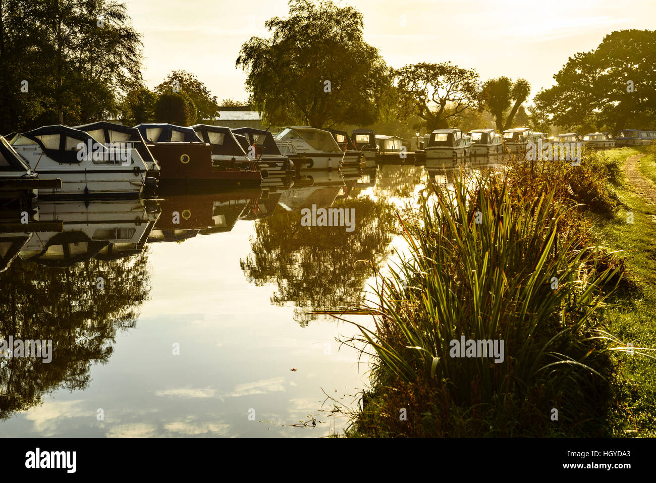 Early morning on the Lancaster Canal just outside Garstang Lancashire Stock Photo