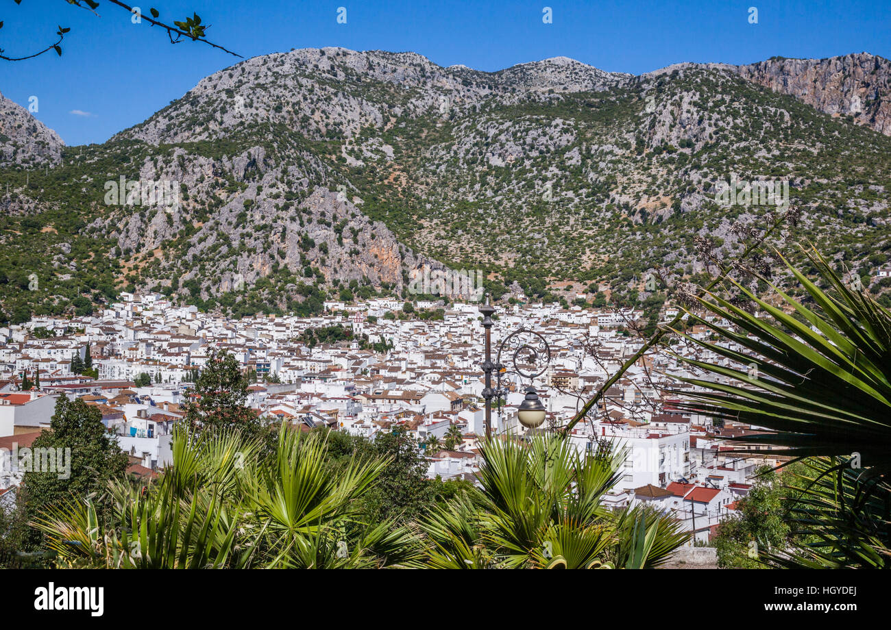Spain, Andalusia, Province of Cadiz, the white town of Ubrique at the foot of the Sierra de Ubrique Stock Photo
