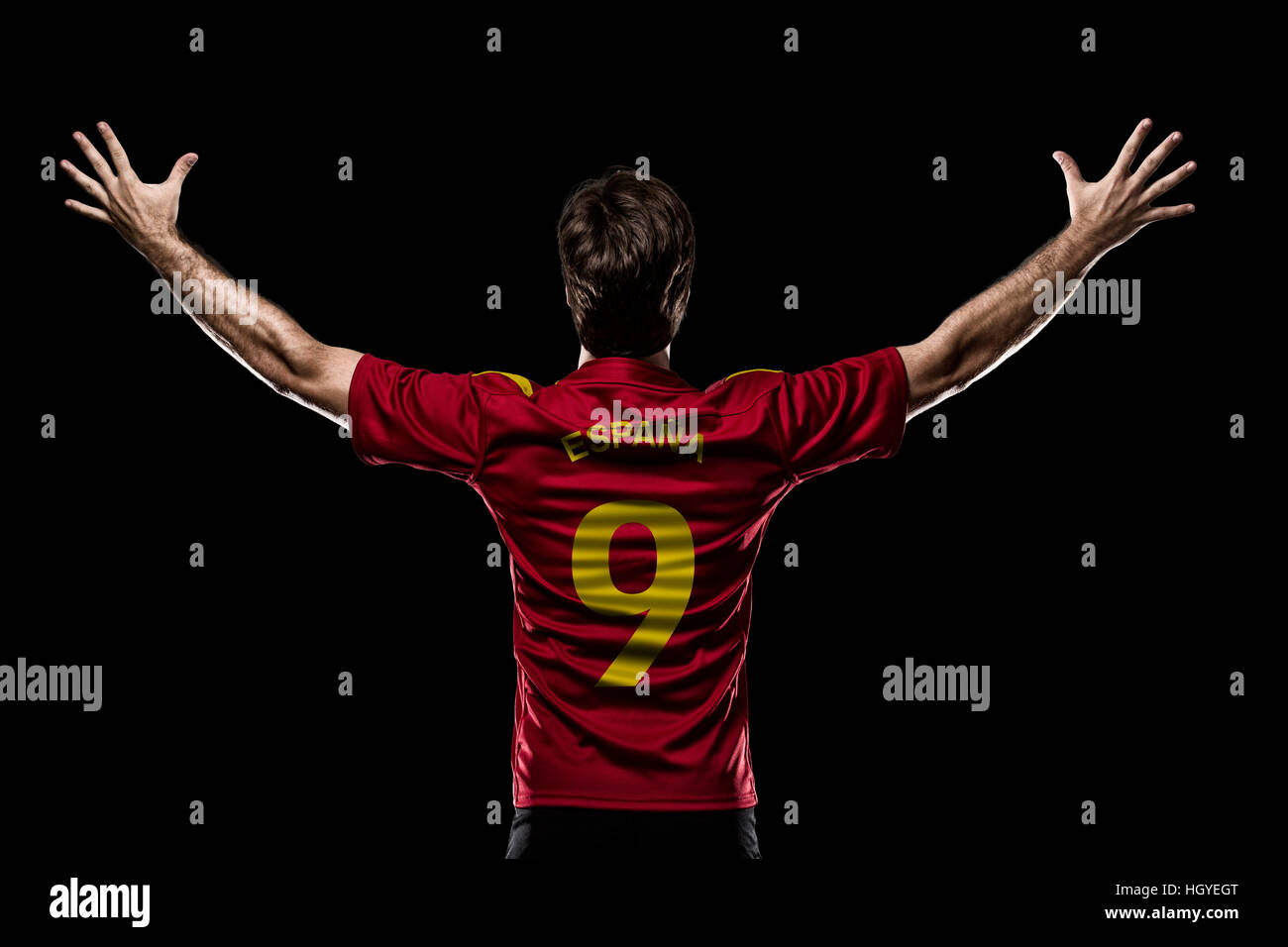 Spanish soccer player, celebrating on the black background Stock Photo