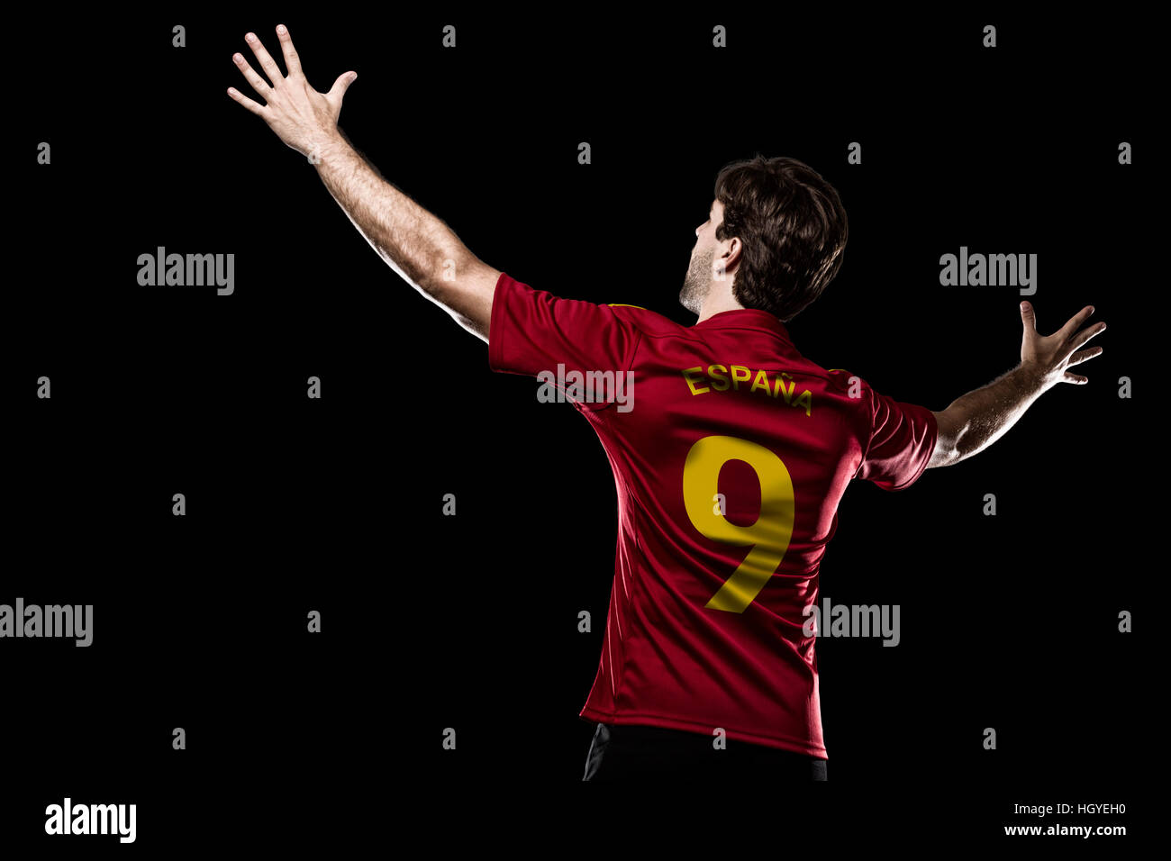 Spanish soccer player, celebrating on the black background Stock Photo