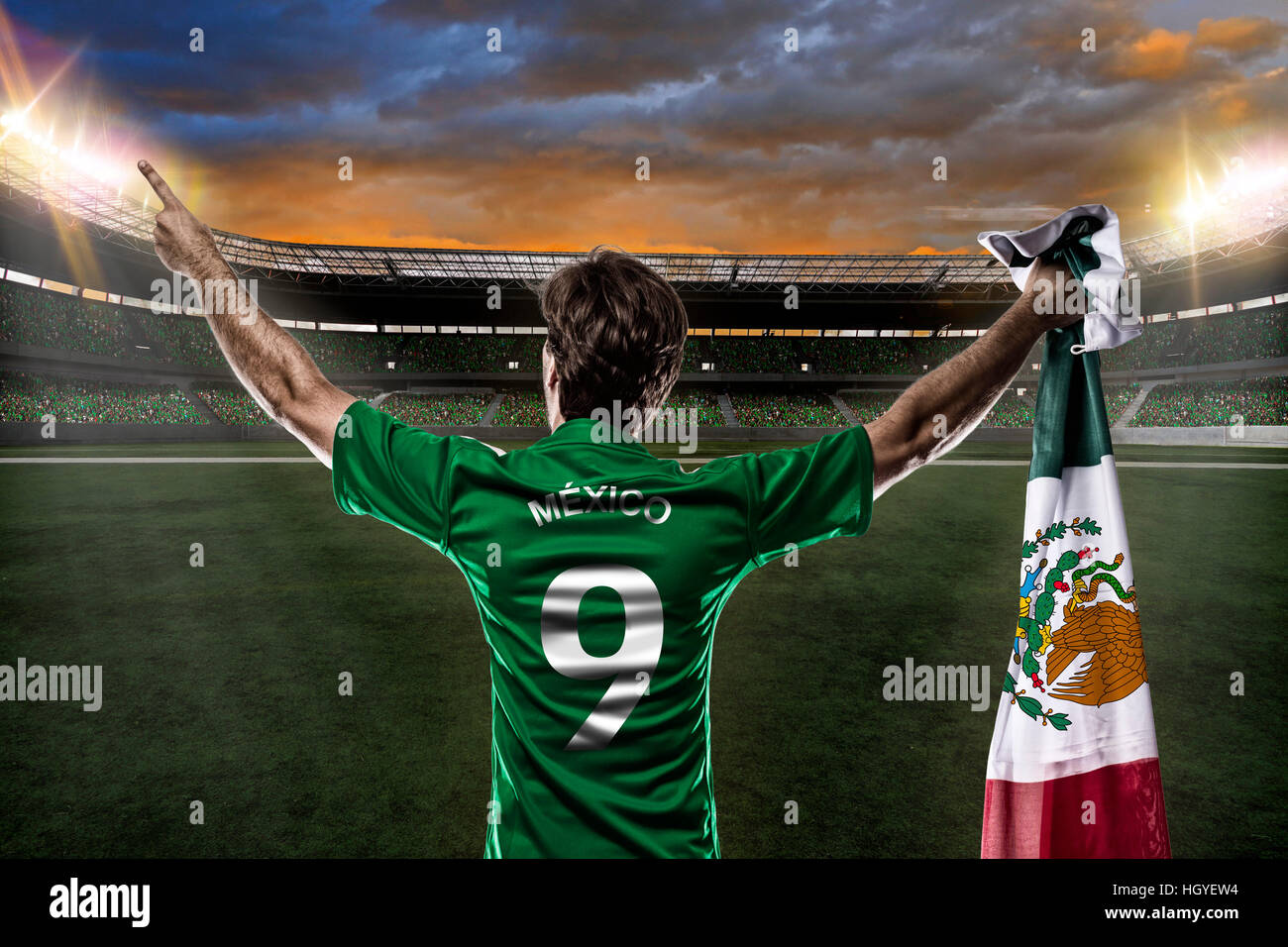 Mexican soccer player, celebrating with the fans. Stock Photo