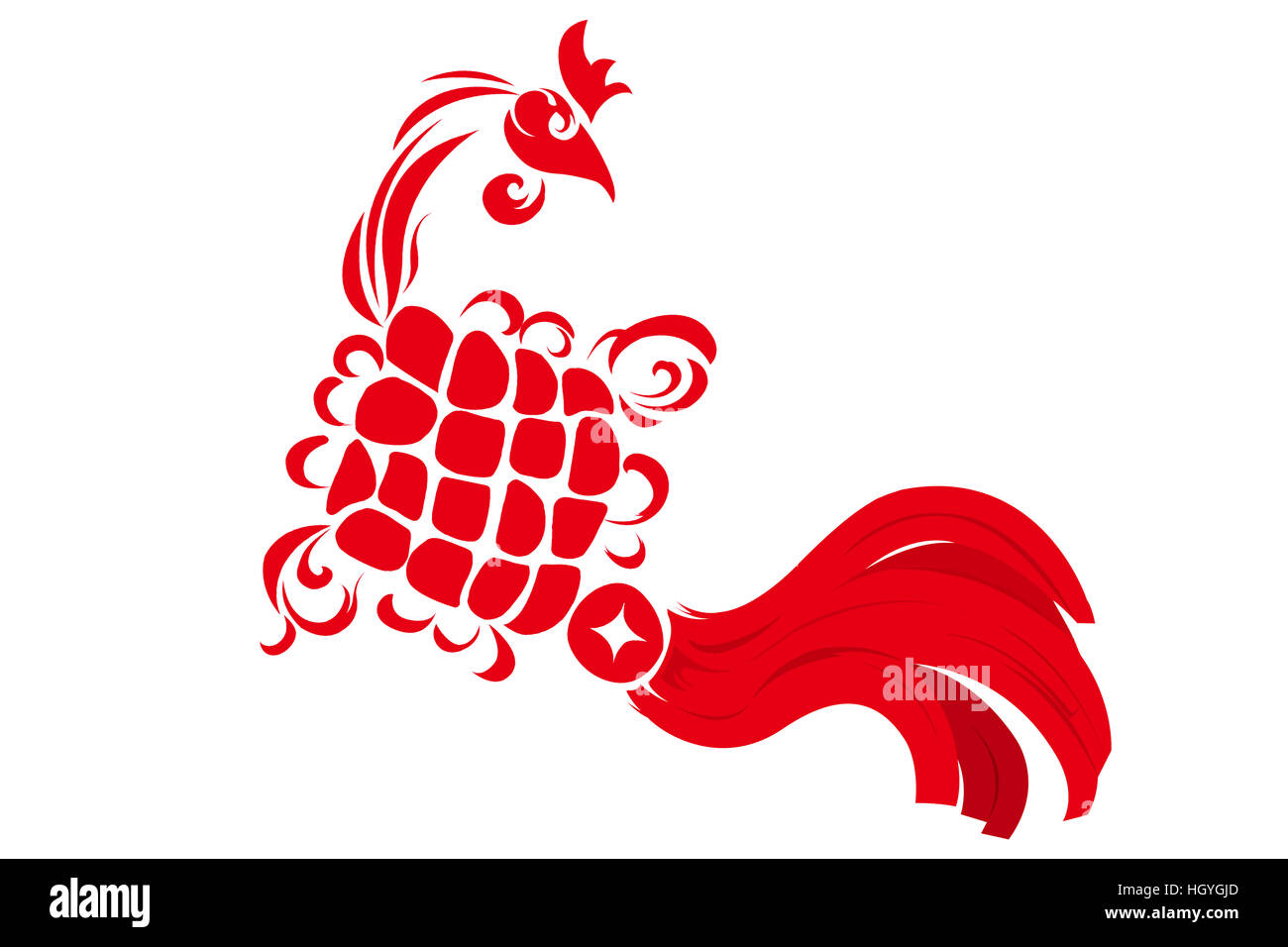 Set of circles red black white 2017 - Chinese Year of the Rooster  Hieroglyphs. Collection of Hand drawn circle stamps with roosters symbols.  Chinese calligraphy rooster zodiac signs., Stock vector