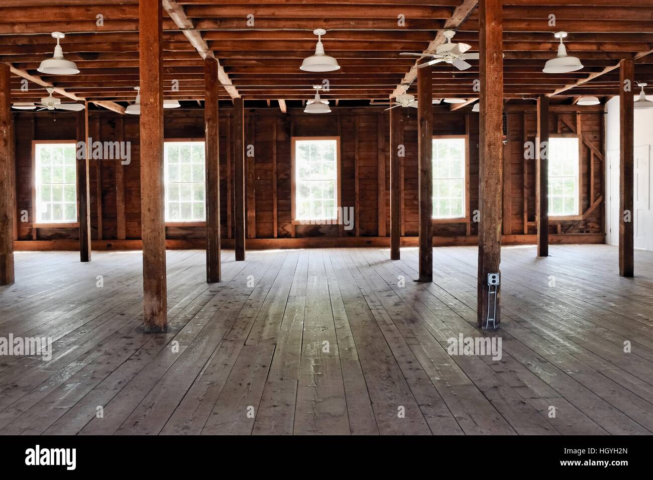 Empty interior of the old Grange Hall on Martha's Vineyard Island