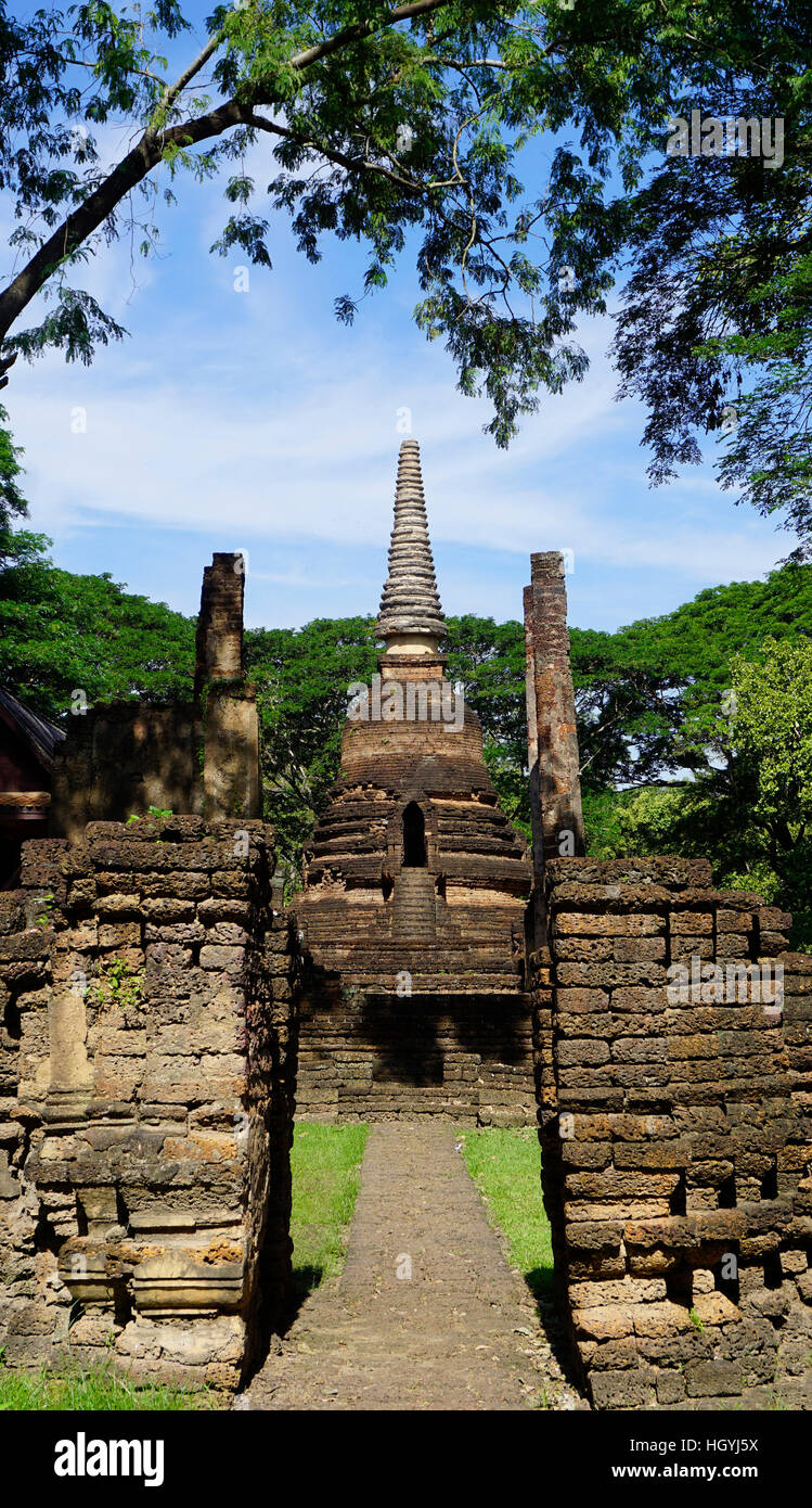 Main approach to Historical Pagoda Wat Nang phaya temple in Sukhothai world heritage Historical park Stock Photo