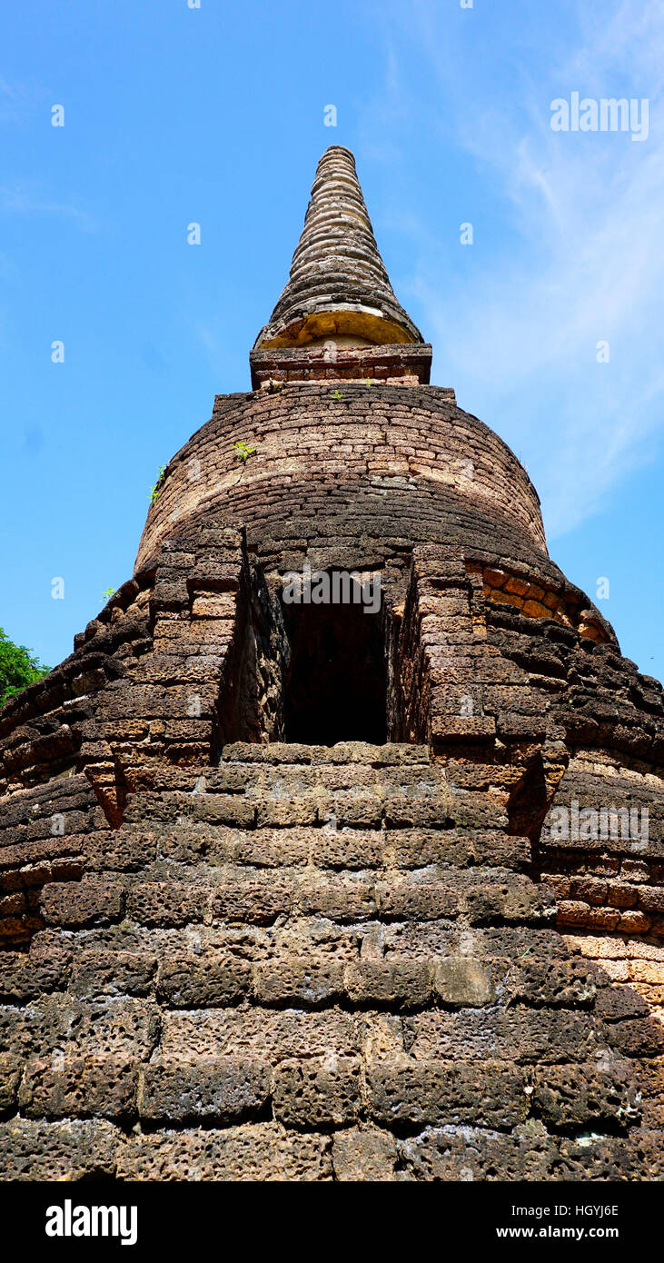 closeup approach Historical Pagoda Wat Nang phaya temple in Sukhothai world heritage Stock Photo