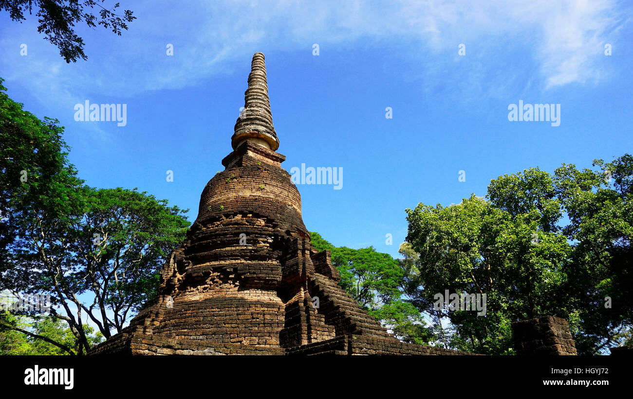 Historical Pagoda Wat Nang phaya temple in Sukhothai world heritage Historical park Stock Photo