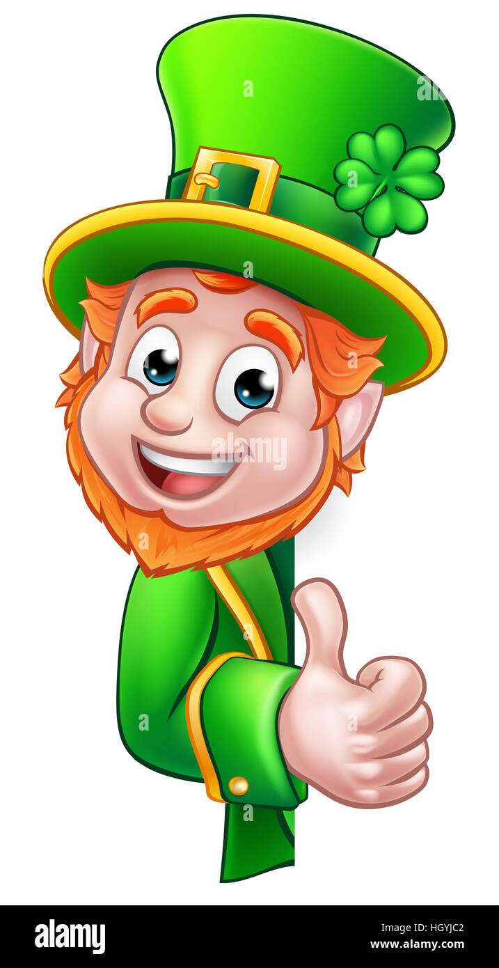 Cartoon Leprechaun St Patricks Day character peeking around a sign and  giving a thumbs up Stock Photo - Alamy