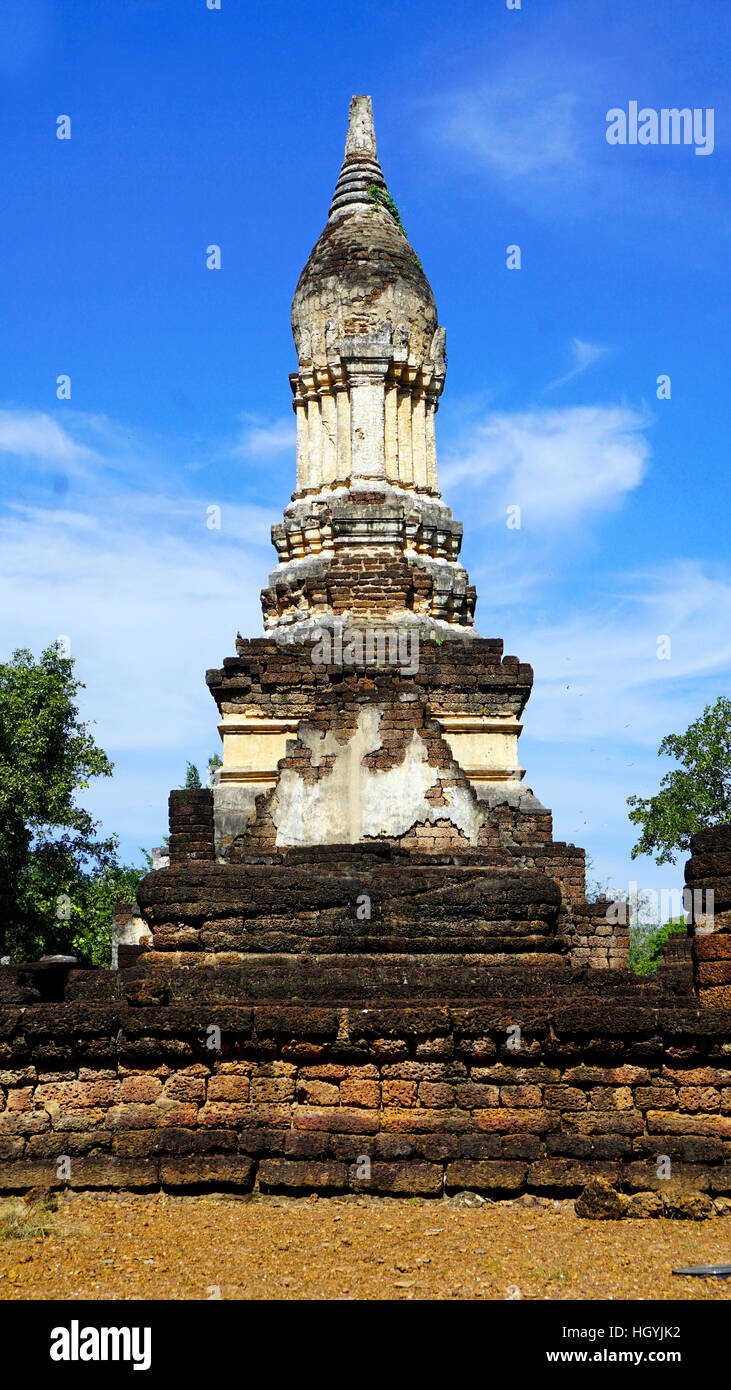 wat chedi seven rows temple pagoda approach in Sukhothai world heritage Stock Photo