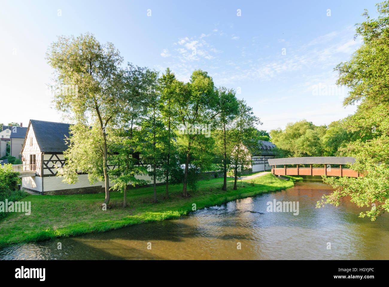 Weischlitz: estate 'Altes Gut' at river Elster, Vogtland, Sachsen, Saxony, Germany Stock Photo