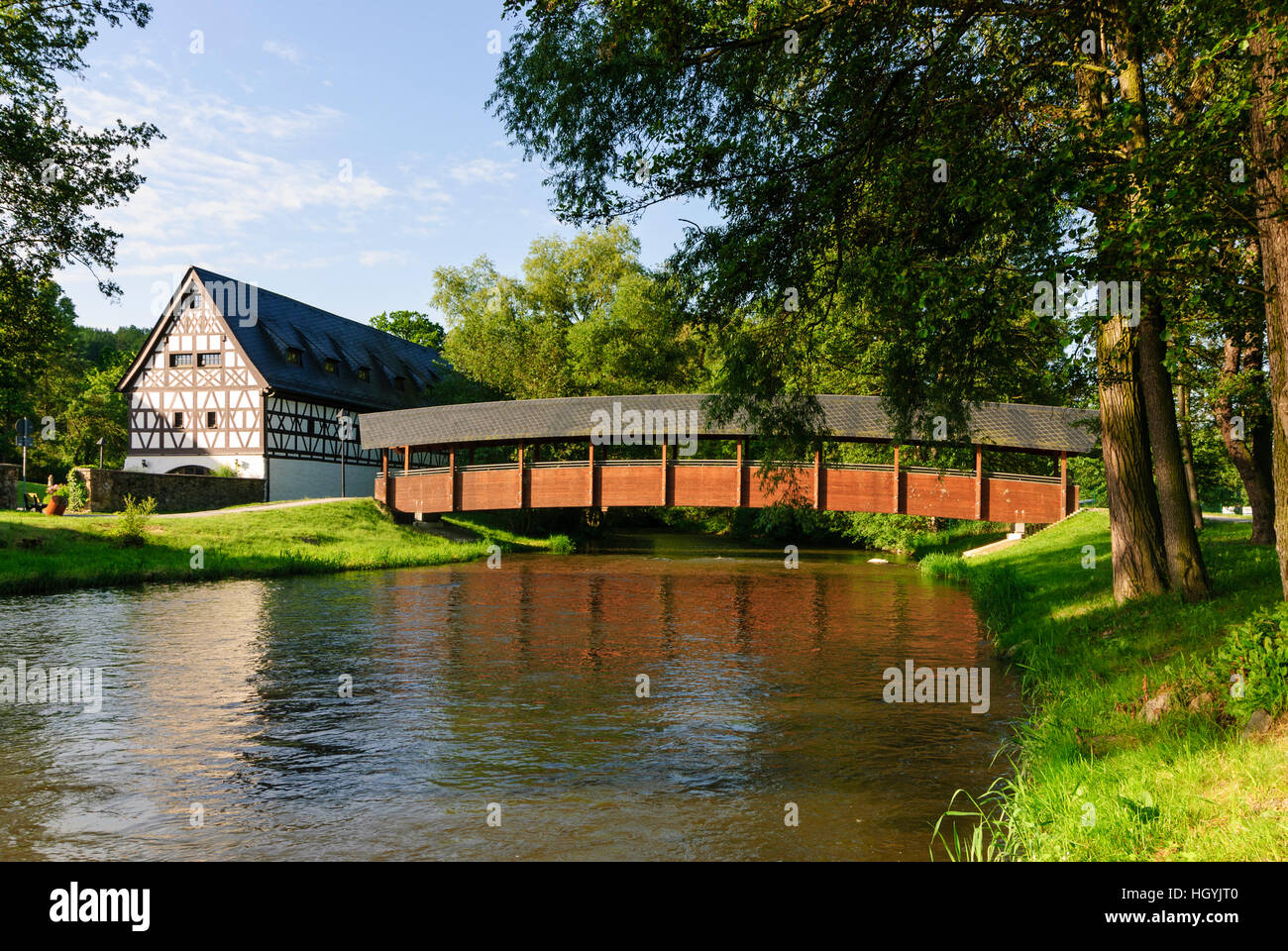 Weischlitz: estate 'Altes Gut' at river Elster, Vogtland, Sachsen, Saxony, Germany Stock Photo