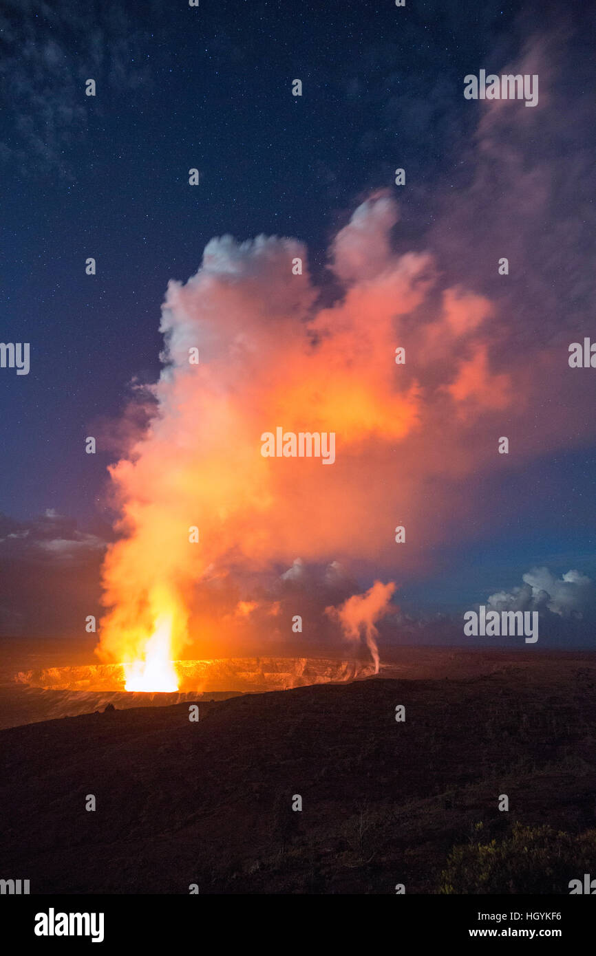 Eruption, Halemaʻumaʻu Crater, Kilauea Volcano, Hawaii, USA Stock Photo