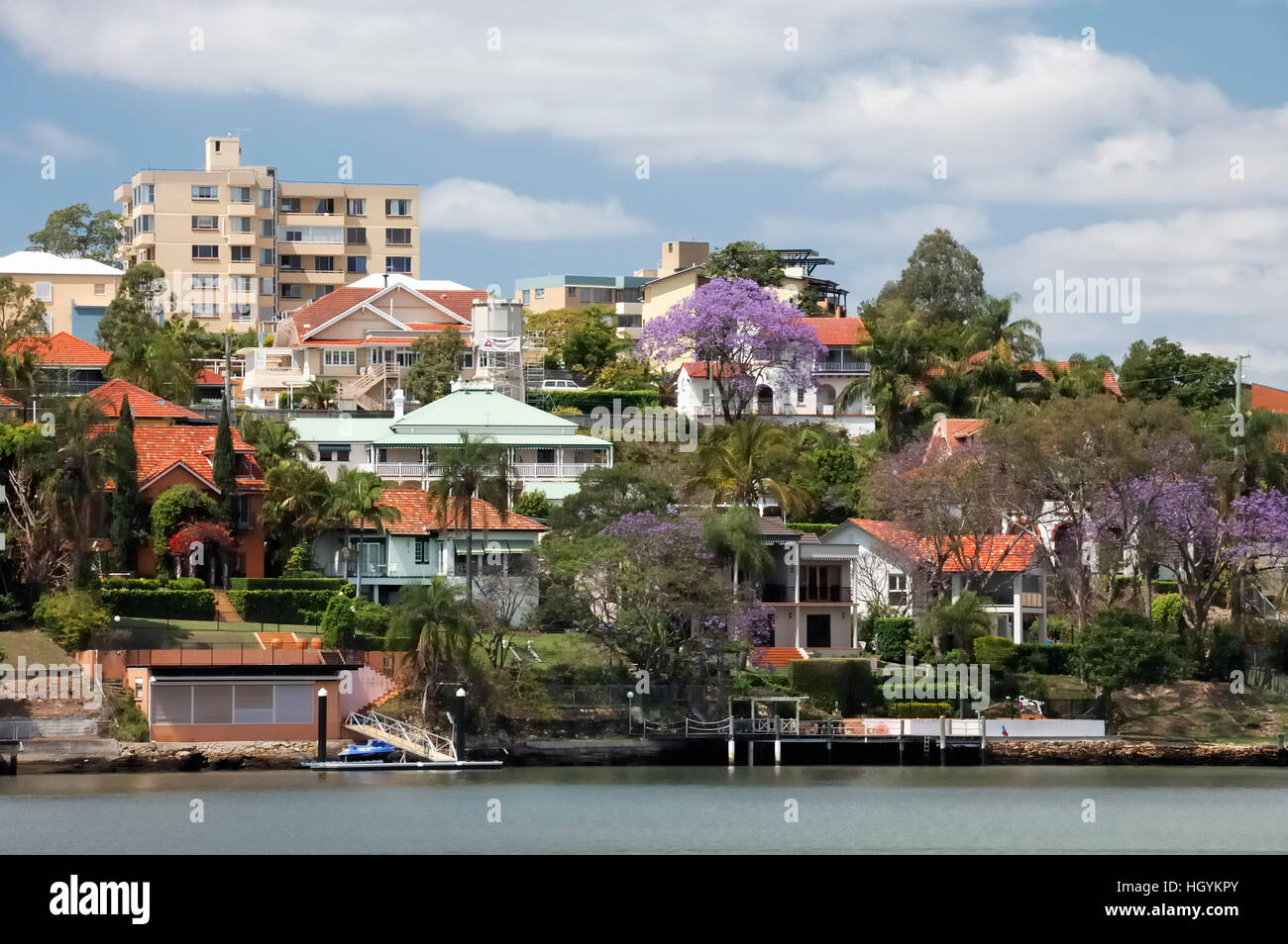 Houses at the waterfront, East Brisbane, Queensland, Australia Stock