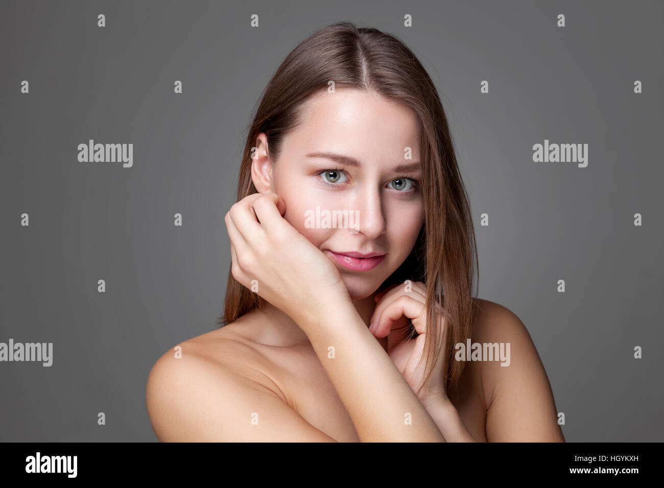 Young naturally beautiful woman with great skin complexion Stock Photo