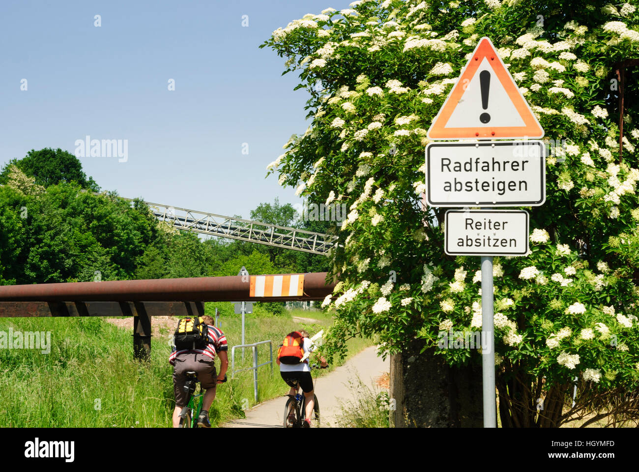 Zwickau: Mulde cycle path with deep pipeline, , Sachsen, Saxony, Germany Stock Photo