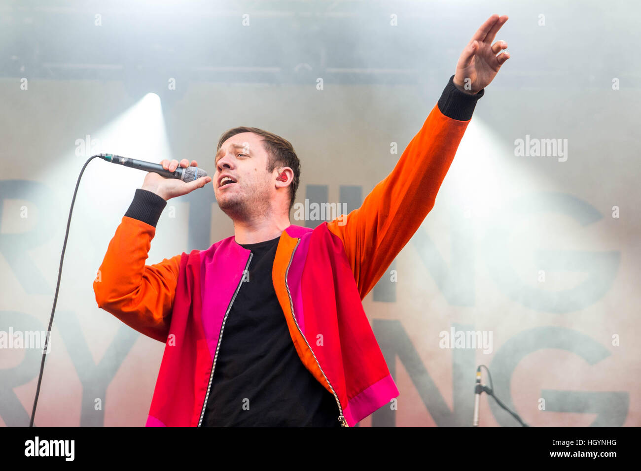 Everything Everything performing on the Y NOT Festival Main Stage, July 2016 Stock Photo