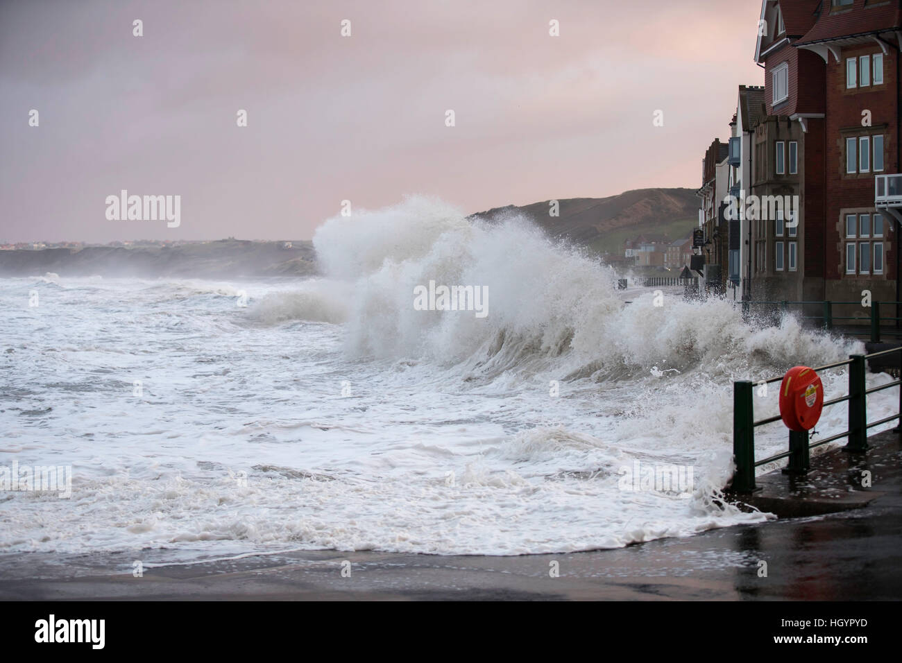 Sandsend, UK. 13th January 2017. Storm Surge sea at Sandsend near Whitby Credit: keith foster/Alamy Live News Stock Photo