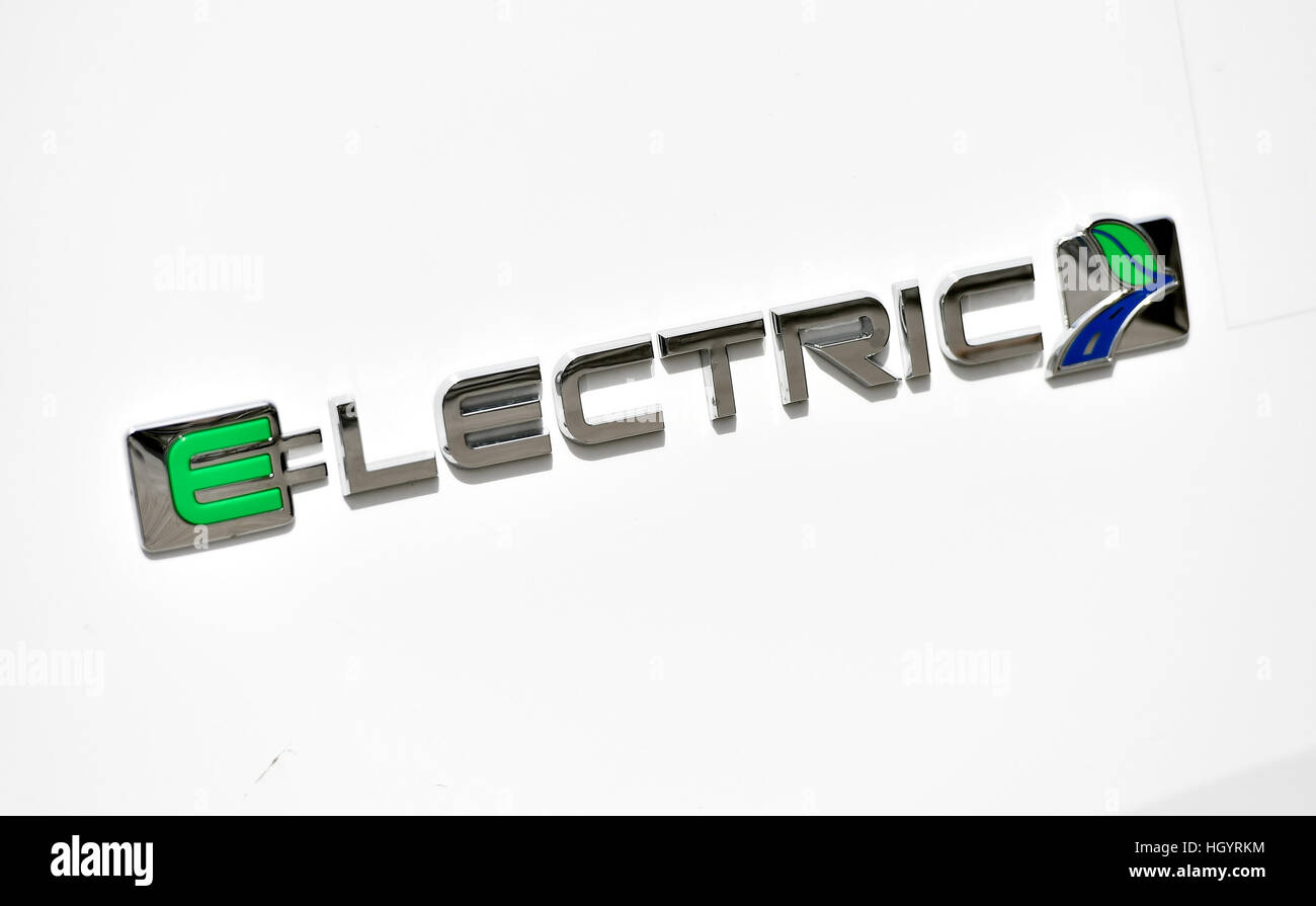 Beatty, Nevada, USA. 1st Mar, 2016. An electric name plate is seen on a Ford Focus during the