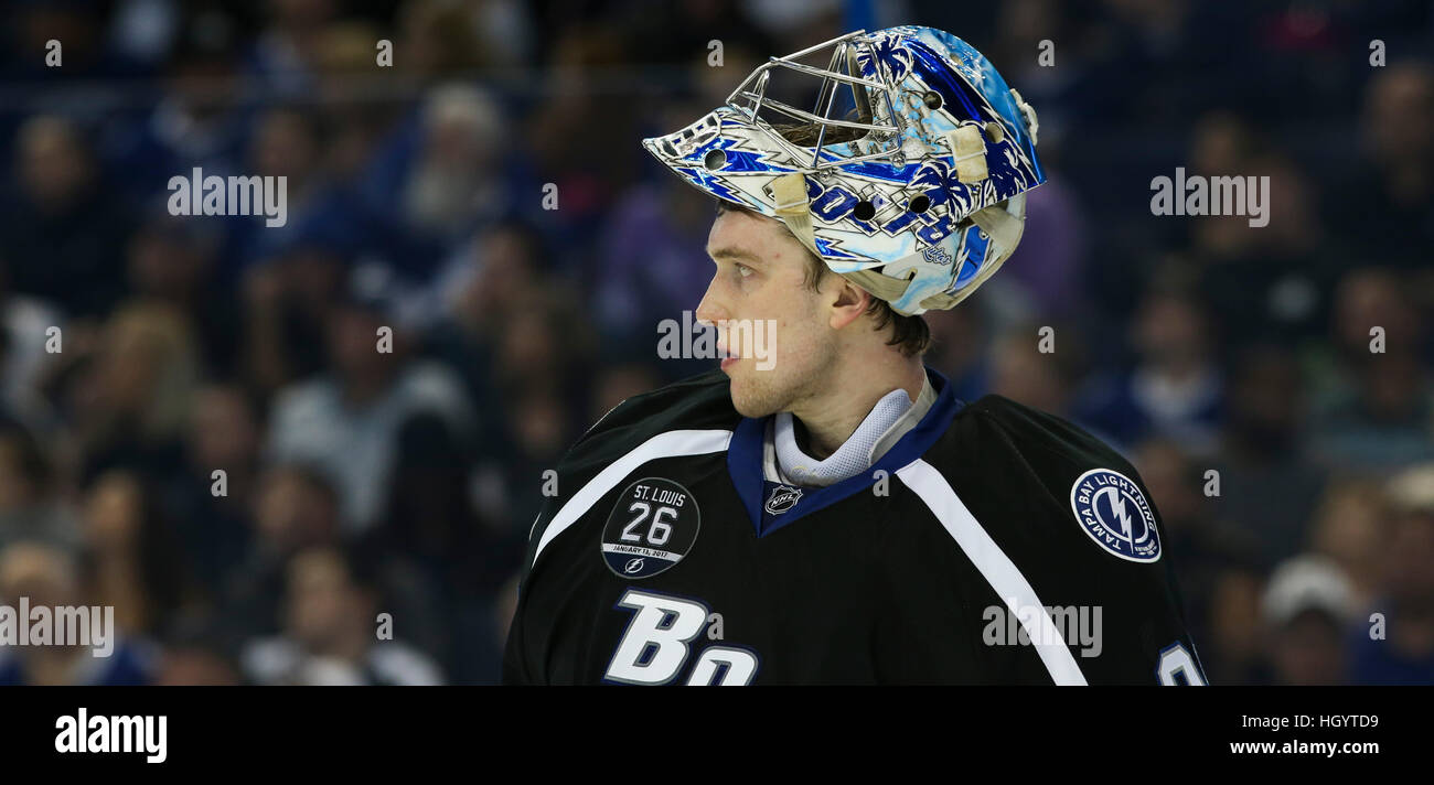 Tampa, USA. Tampa Bay Lightning goalie Andrei Vasilevskiy (88) looks on