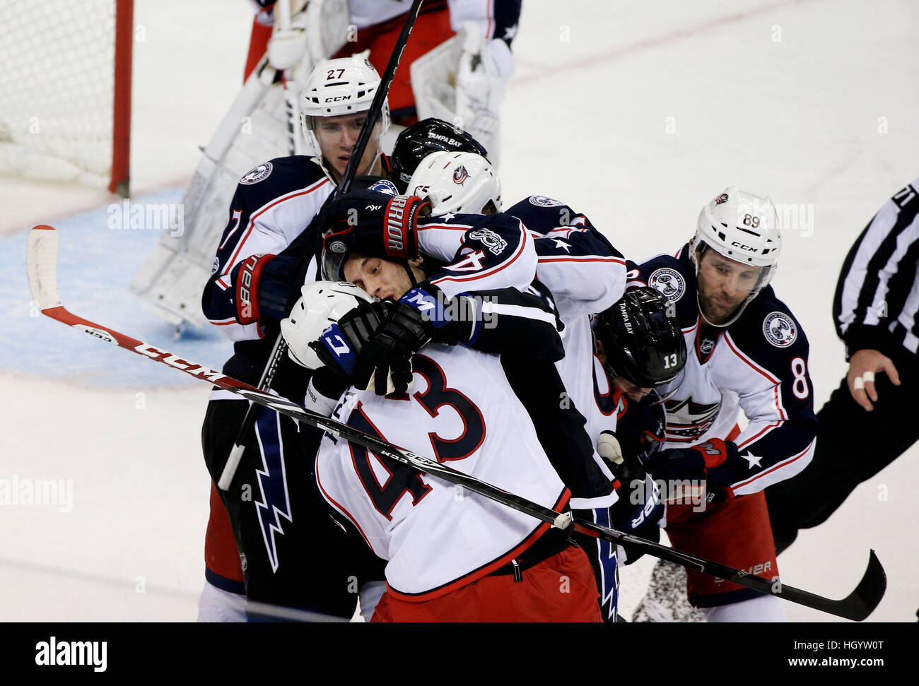 Tampa, USA. 13th Jan, 2017. Tampa Bay Lightning center Gabriel Dumont