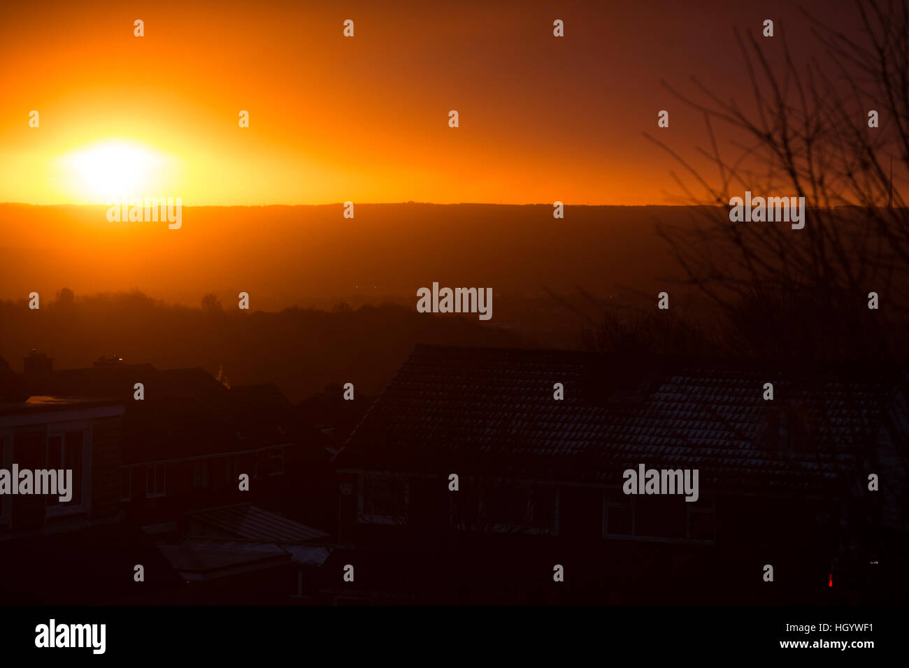 Brighouse, West Yorkshire, UK. 14th Jan, 2017. Sunrise over Brighouse