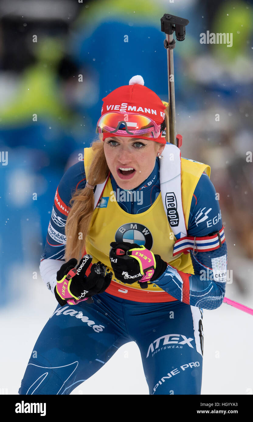 Ruhpolding, Germany. 14th Jan, 2017. The biathlon athlete Gabriela  Koukalova from the Czech Republic participates in the women's 7, 5 km  sprint within the Biathlon Worldcup at the Chiemgau Arena in Ruhpolding,