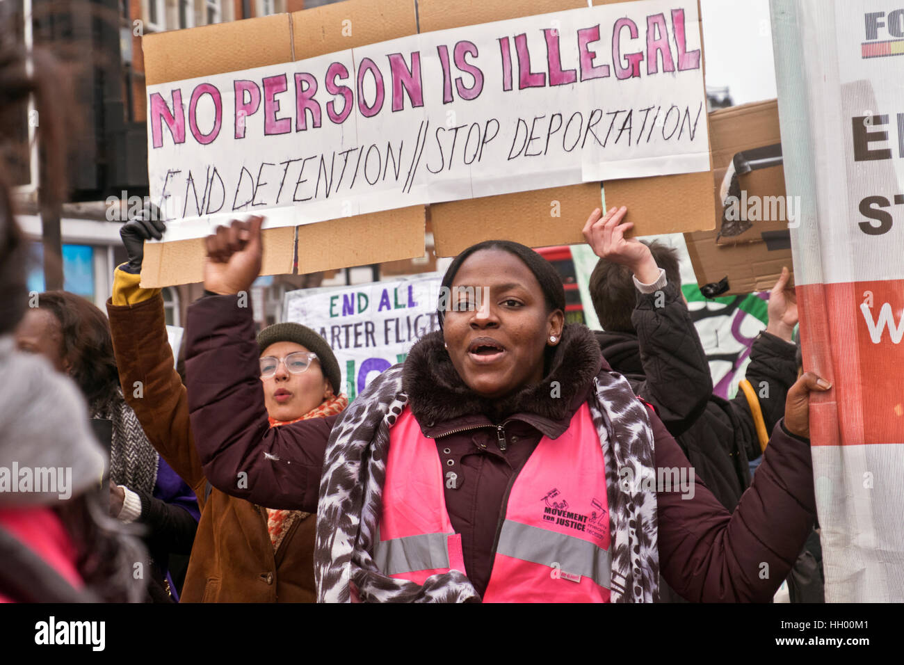 March against mass deportation organised by Movement for Justice.Demanding UK government stop mass deportation via charter flight Stock Photo