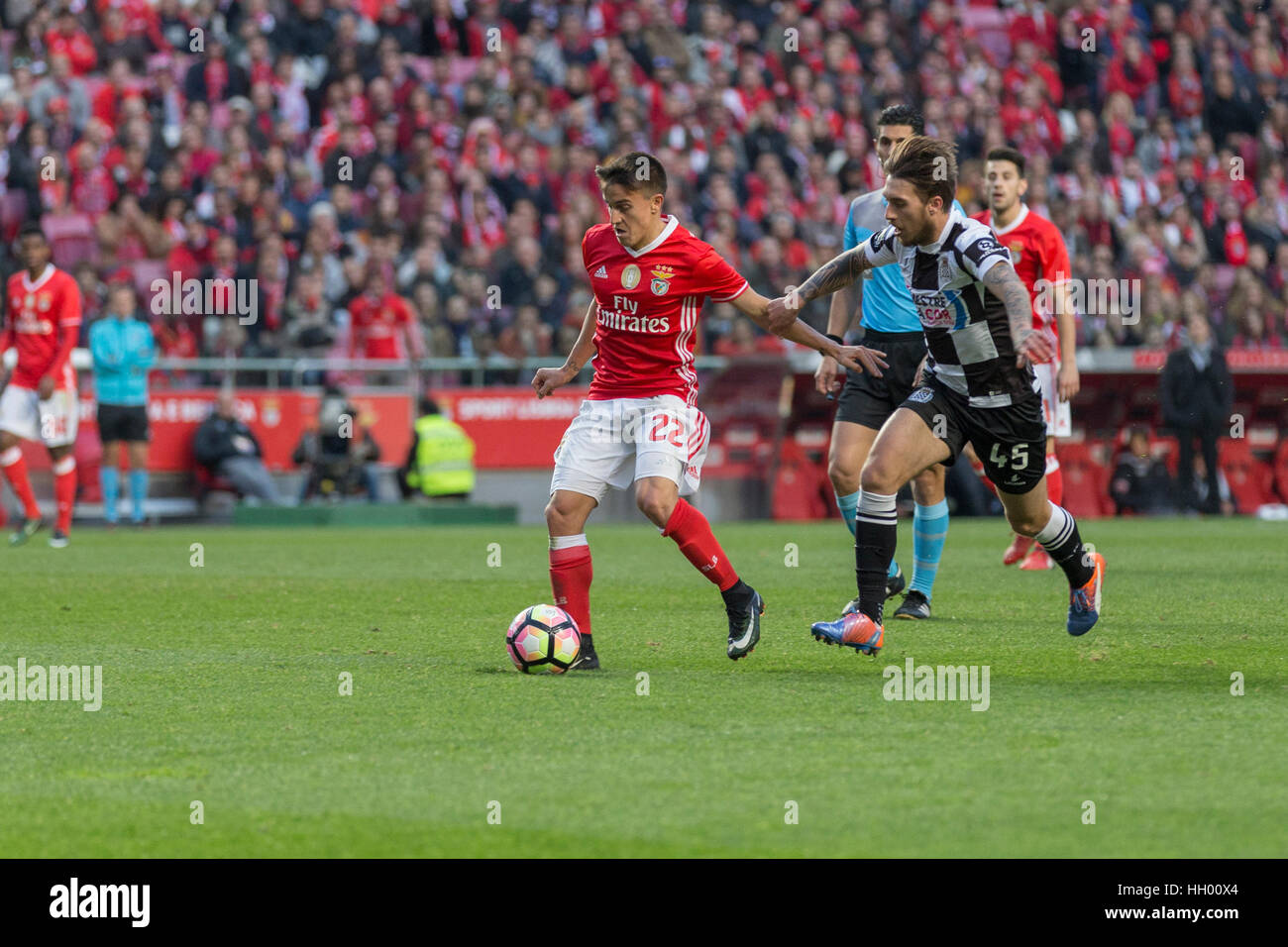 Lisbon, Portugal. 14th January, 2017.Benfica's forward from Argentina Franco Cervi (22) in action during the game SL Benfica v Boavista FC in Lisbon, Portugal. © Alexandre de Sousa/Alamy Live News Stock Photo