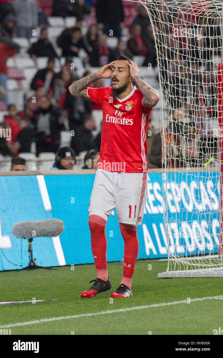 Lisbon, Portugal. 14th January, 2017.Benfica's forward from Greece Kostas Mitroglou (11) in action during the game SL Benfica v Boavista FC in Lisbon, Portugal. © Alexandre de Sousa/Alamy Live News Stock Photo