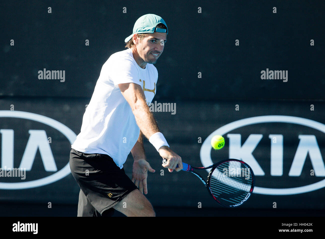 Melbourne, Australia. 15th January 2017. Tommy Haas of Germany during a practice session at the 2017 Australian Open at Melbourne Park in Melbourne, Australia. Credit: Frank Molter/Alamy Live News Stock Photo