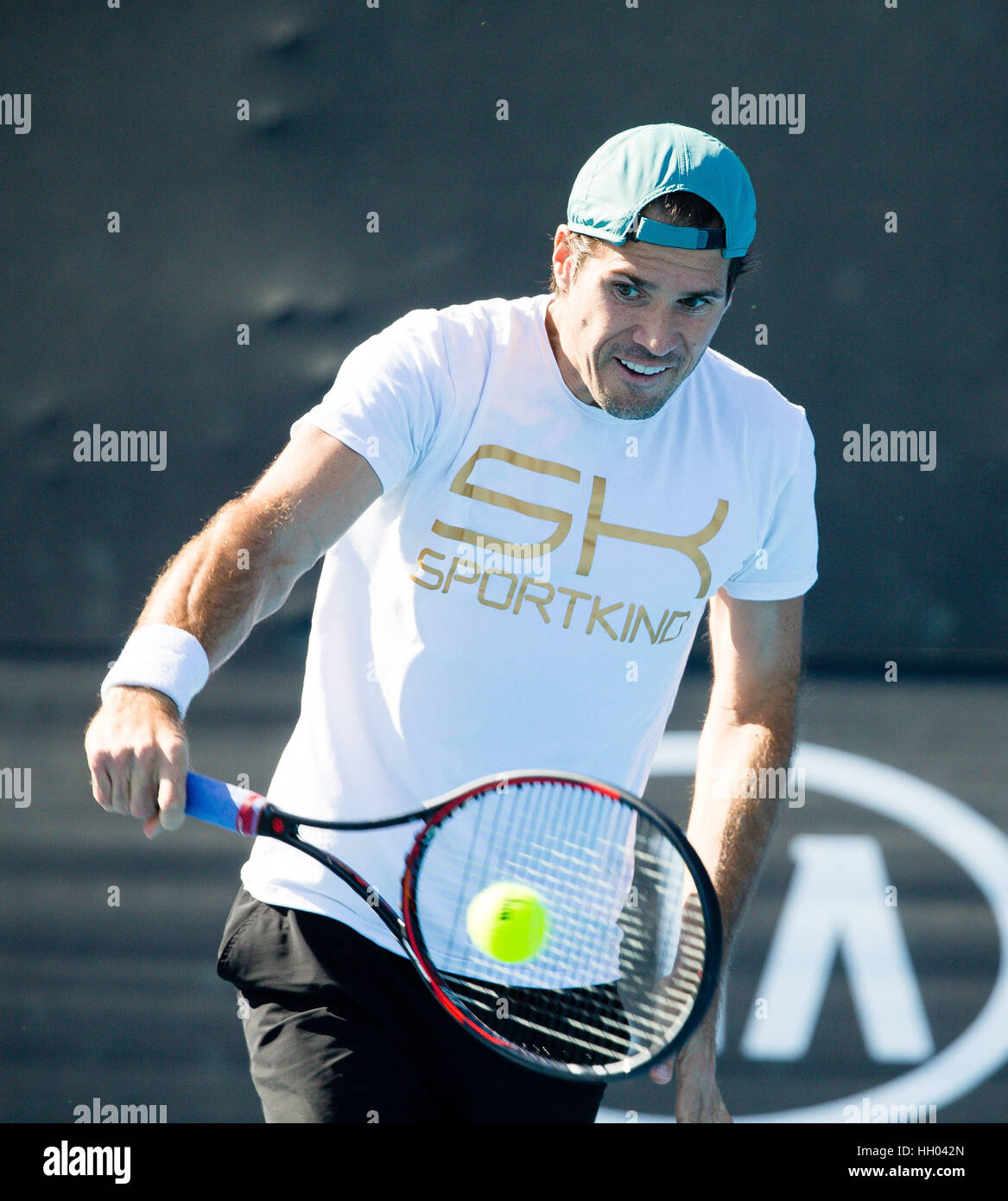 Melbourne, Australia. 15th January 2017. Tommy Haas of Germany during a practice session at the 2017 Australian Open at Melbourne Park in Melbourne, Australia. Credit: Frank Molter/Alamy Live News Stock Photo