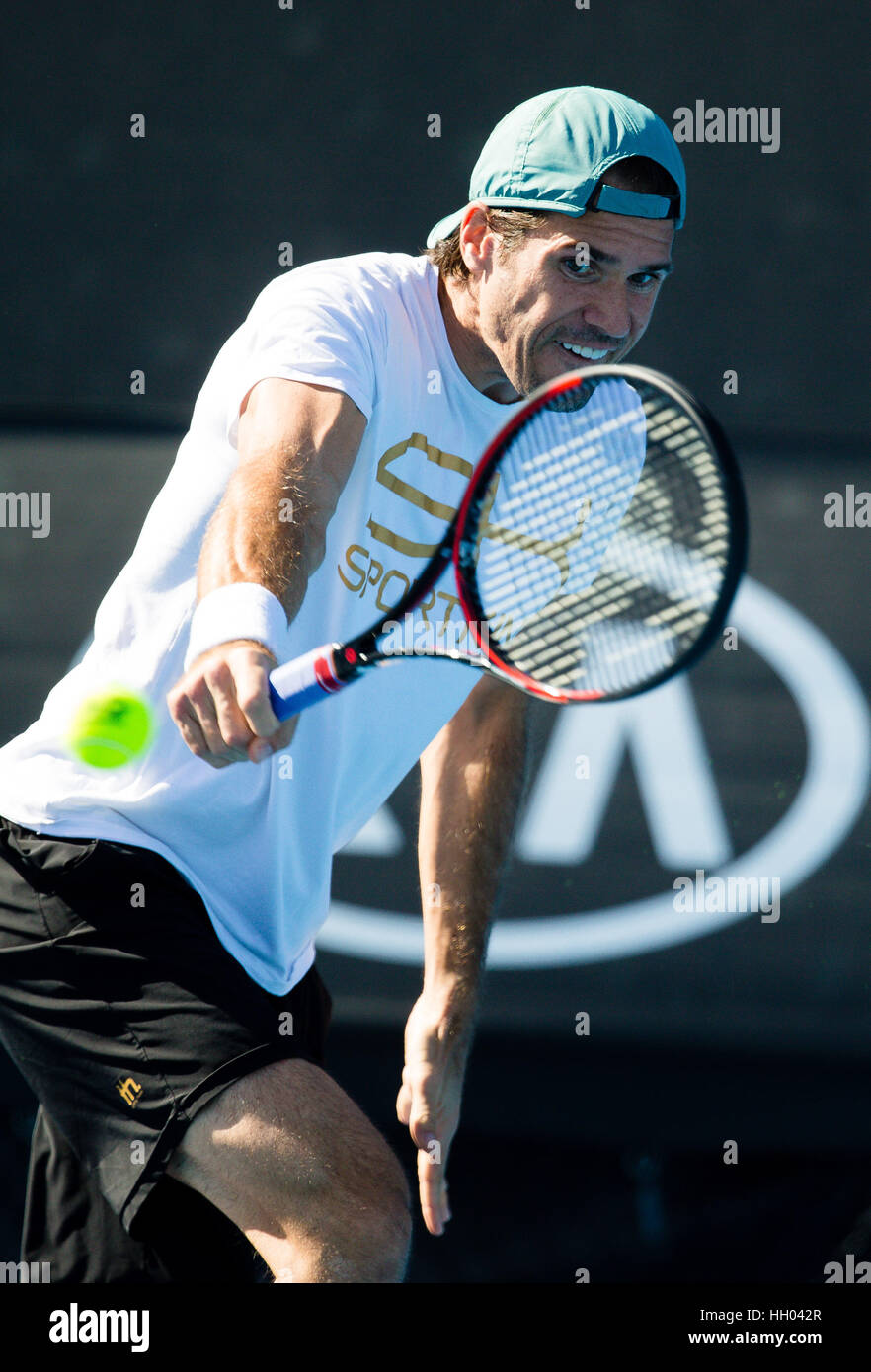 Melbourne, Australia. 15th January 2017. Tommy Haas of Germany during a practice session at the 2017 Australian Open at Melbourne Park in Melbourne, Australia. Credit: Frank Molter/Alamy Live News Stock Photo