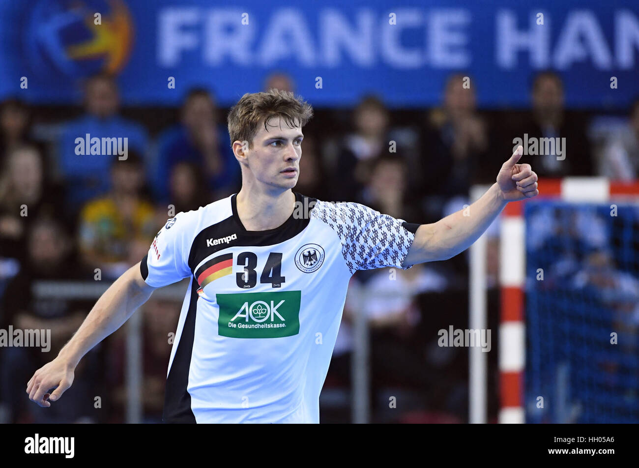 Rouen, France. 15th Jan, 2017. Germany's Rune Dahmke celebrates during